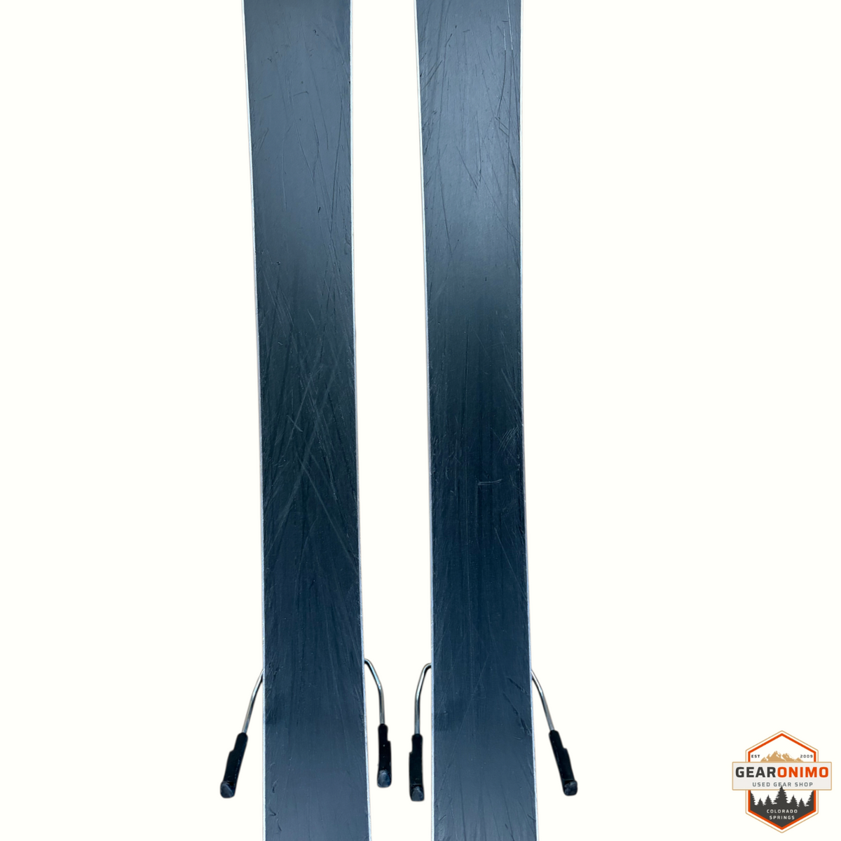Gearonimo Sports Rossignol Experience 78 skis with Look Xpress 11 bindings, showing base view with light surface wear