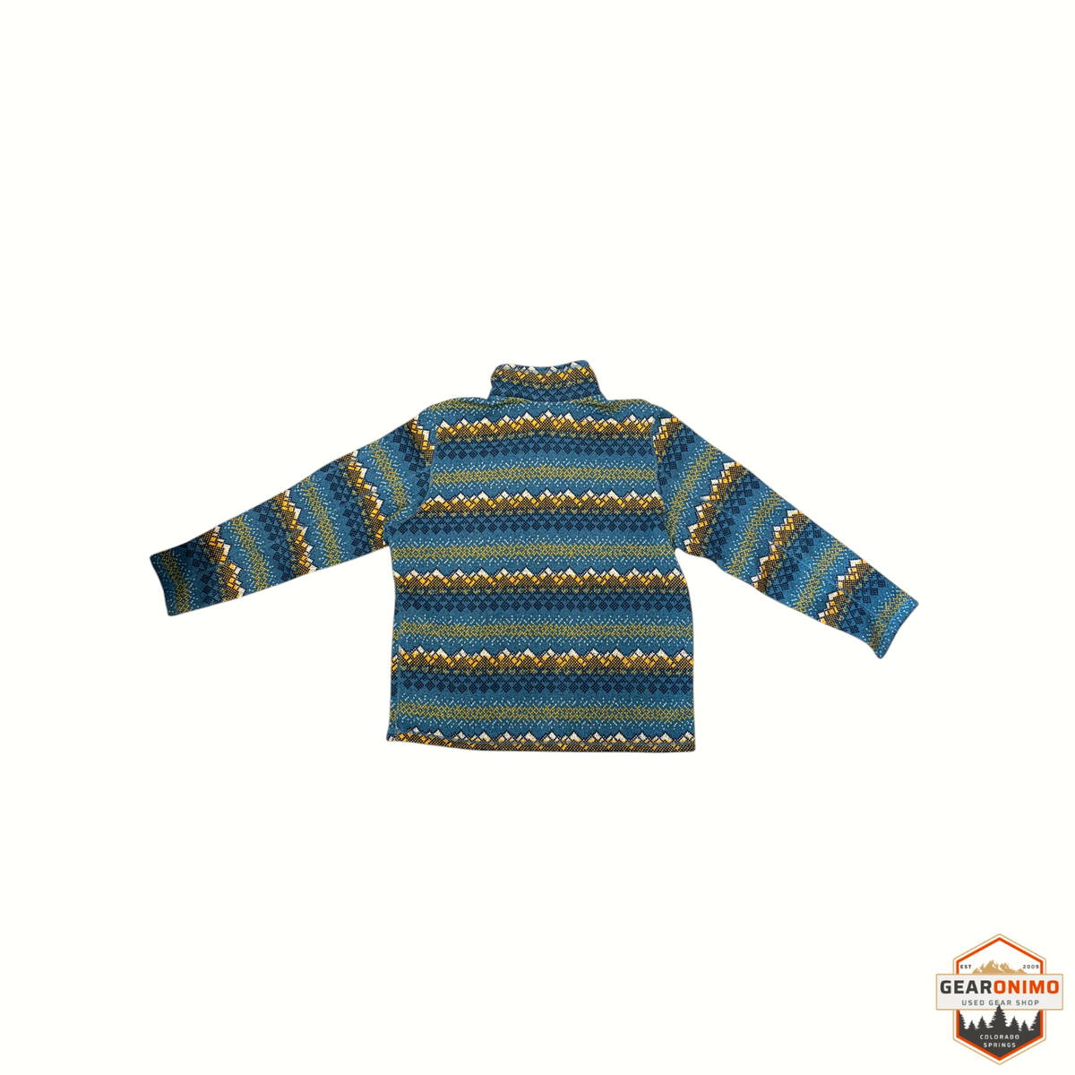 Gearonimo Sports The North Face Gordon Lyons novelty 1/4 zip fleece in blue and yellow with a geometric pattern