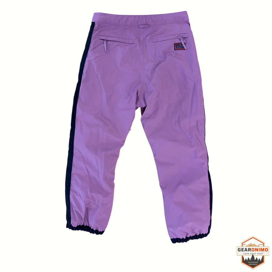 Gearonimo Sports men's Quiksilver Snowdown ski pants in light purple with dark navy side stripes and zippered pockets.