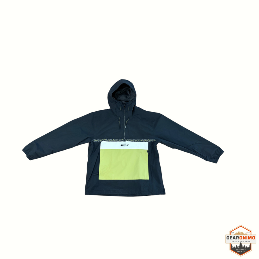 Gearonimo Sports Quiksilver Steeze men's black and lime green pullover snow jacket with a front pocket