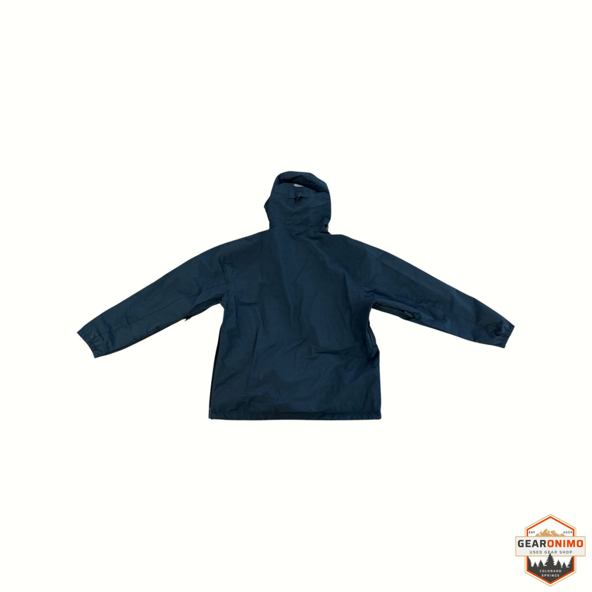 Gearonimo Sports Quiksilver Steeze men's extra large navy blue snow jacket with hood, back view