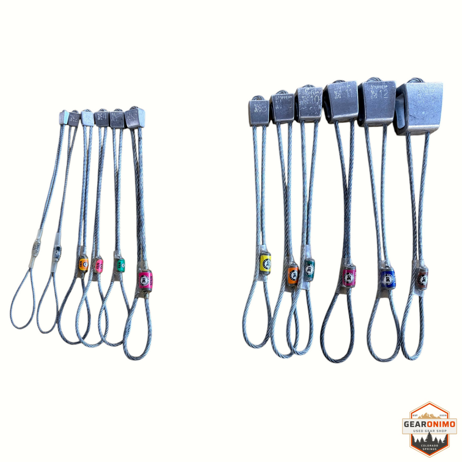 Gearonimo Sports Black Diamond climbing nut set with metal heads and wire loops, sizes 1-6 and 8-13