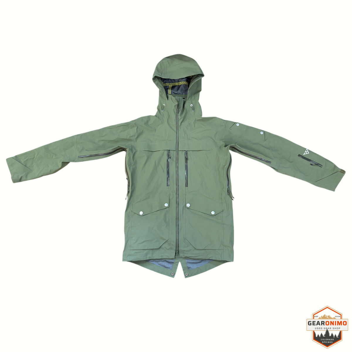 Gearonimo Sports men's small olive green Black Crows GORE-TEX ski shell jacket with waterproof zippers and hood