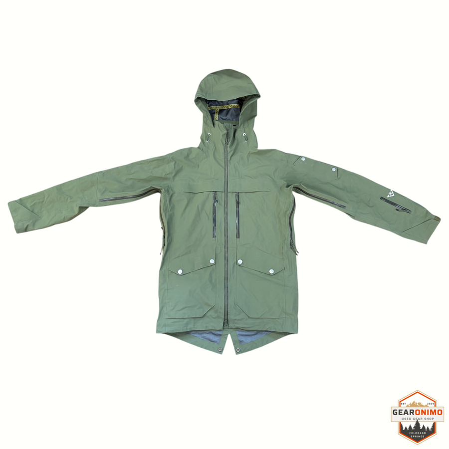 Gearonimo Sports men's small olive green Black Crows GORE-TEX ski shell jacket with waterproof zippers and hood