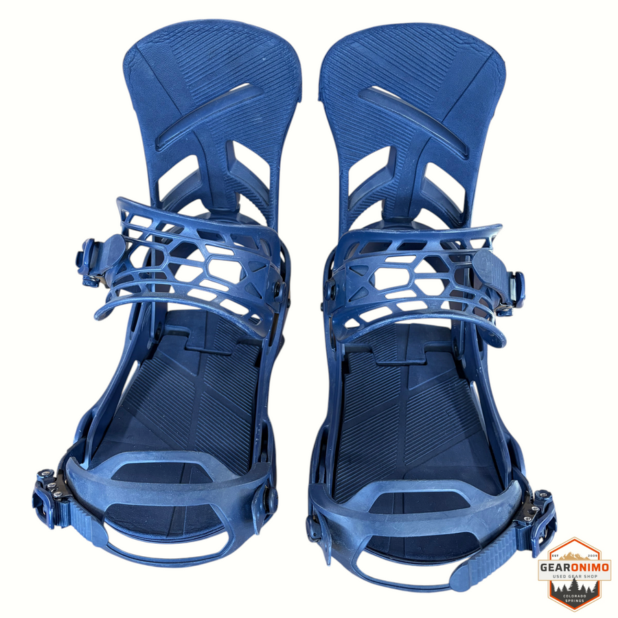 Gearonimo Sports navy Burton Mission snowboard bindings in size large with durable straps and highback support