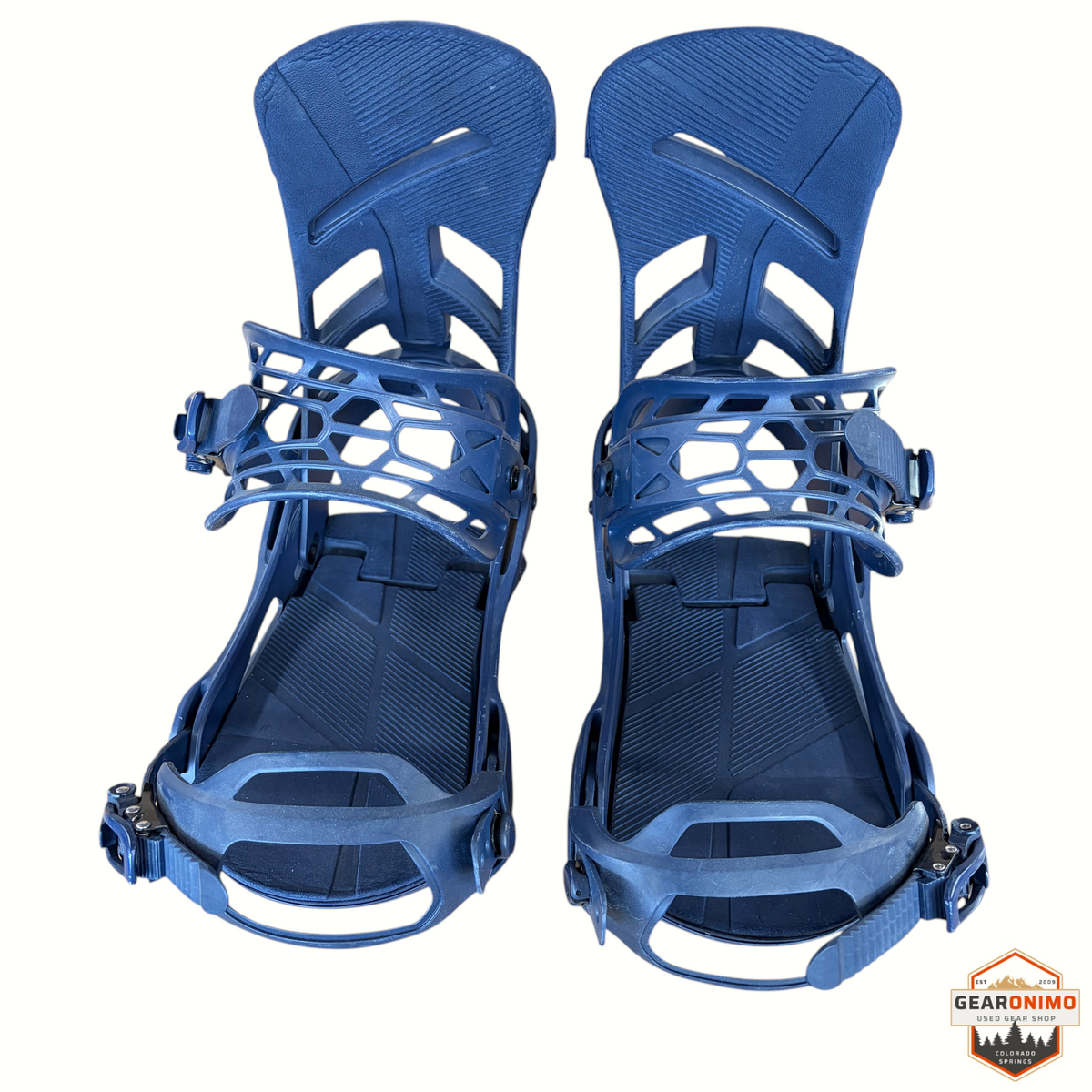 Gearonimo Sports Burton Mission snowboard bindings in dark blue with ergonomic ankle and toe straps