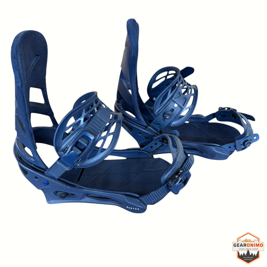 Gearonimo Sports Burton Mission snowboard bindings in black with adjustable straps and highback support.