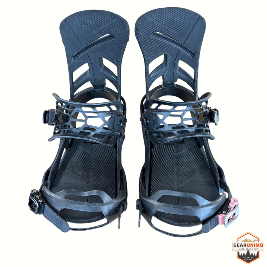 Gearonimo Sports Burton Mission snowboard bindings in black, size large, featuring durable straps and highbacks.