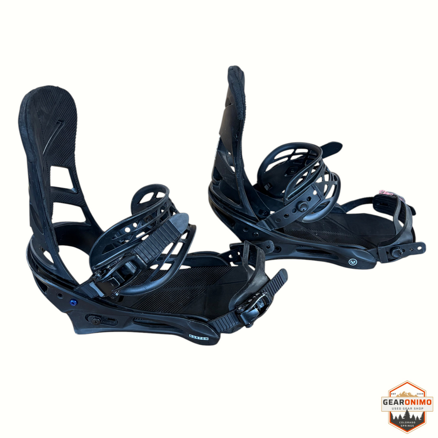 Gearonimo Sports Burton Mission snowboard bindings in black, size large, featuring durable straps and highbacks.