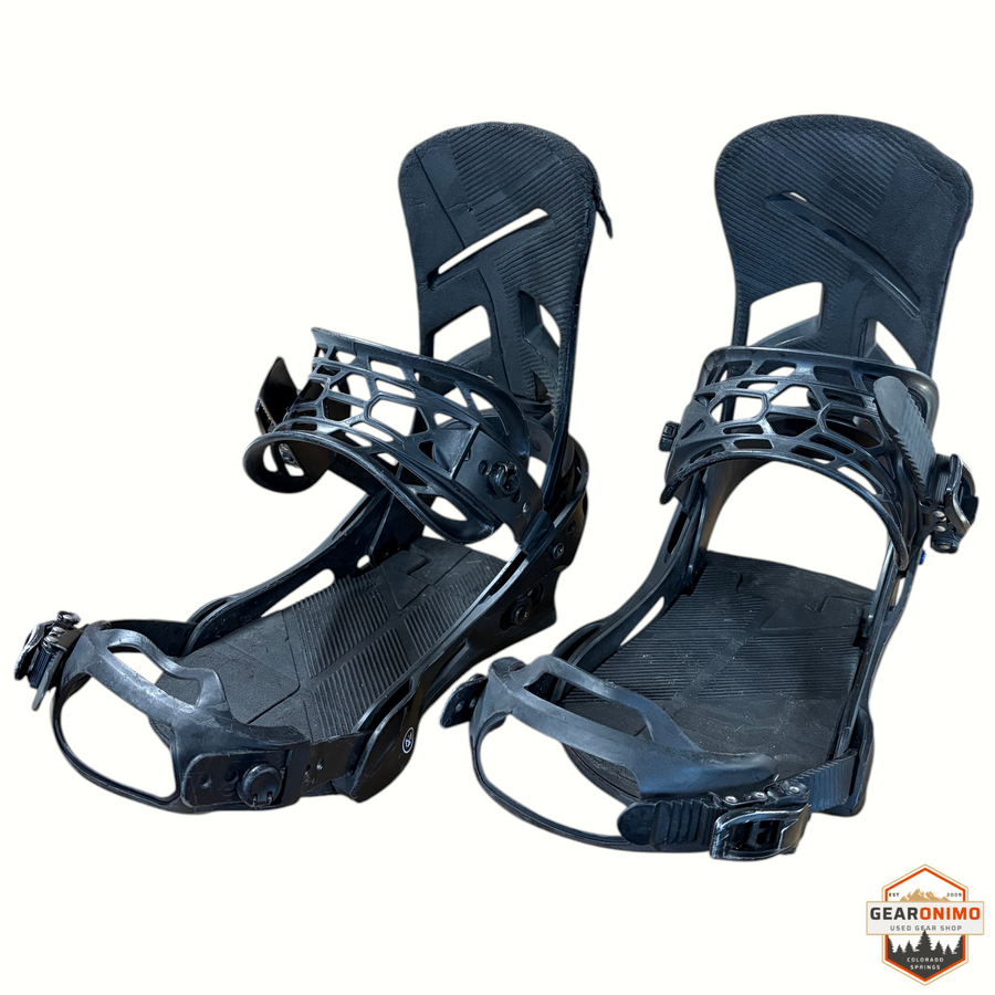 Gearonimo Sports Burton Mission snowboard bindings in black, featuring durable straps and highback design.