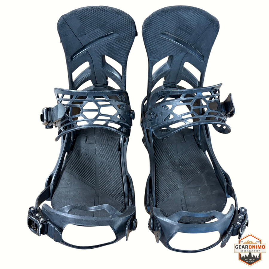 Gearonimo Sports Burton Mission snowboard bindings in black, size medium, featuring durable straps and highbacks.