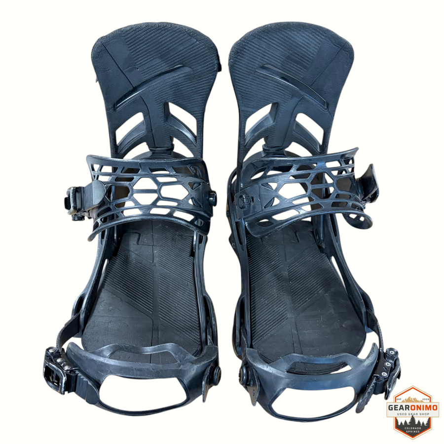 Gearonimo Sports black Burton Mission snowboard bindings with highback support and adjustable straps