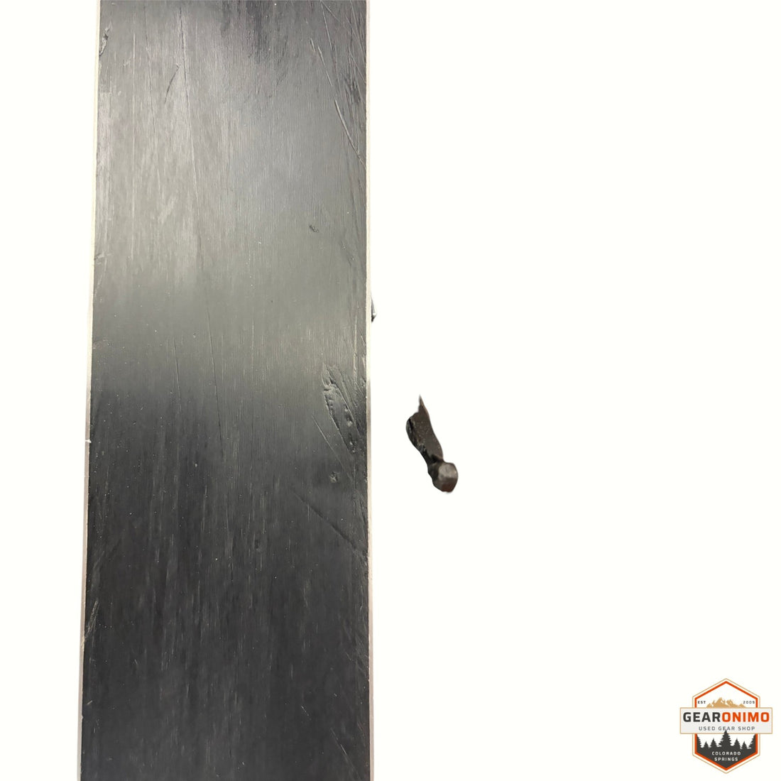 Gearonimo Sports Atomic Bent 100 ski base with mounted Atomic Strive 11 bindings, showing black base surface