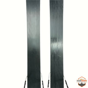 Gearonimo Sports Atomic Bent 100 skis with Strive 11 bindings, showing the black bases of the 172 cm skis.