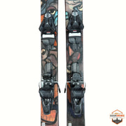 Gearonimo Sports Atomic Bent 100 skis featuring colorful graphic topsheets and mounted black bindings