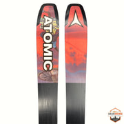 Gearonimo Sports Atomic Bent 100 skis featuring a vibrant red and black graphic design on the tips