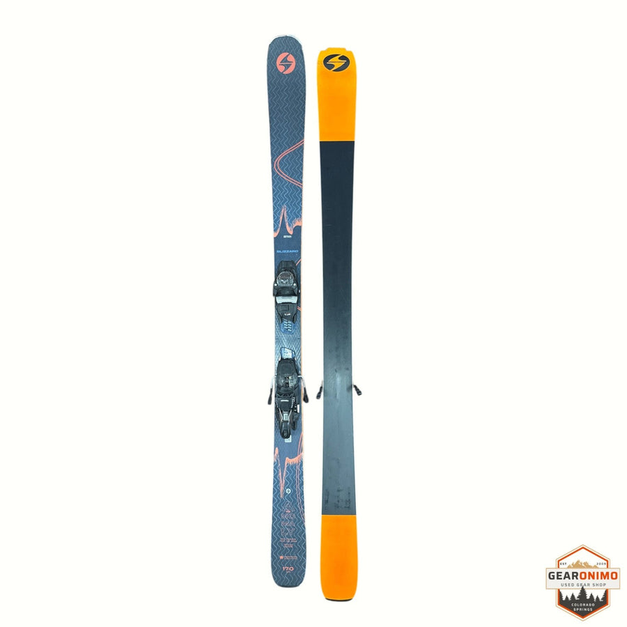 Gearonimo Sports Blizzard Anomany 88 skis with Marker TCX 11 bindings, featuring orange tips and blue graphic topsheets.