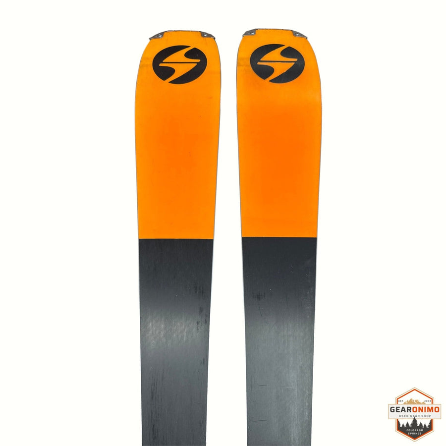 Gearonimo Sports Blizzard Anomany 88 skis with orange and black topsheets and Marker TCX 11 bindings
