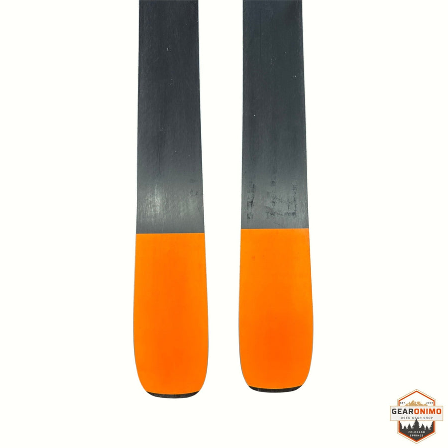 Gearonimo Sports Blizzard Anomany 88 skis with black topsheets and bright orange tips, 170 cm length.