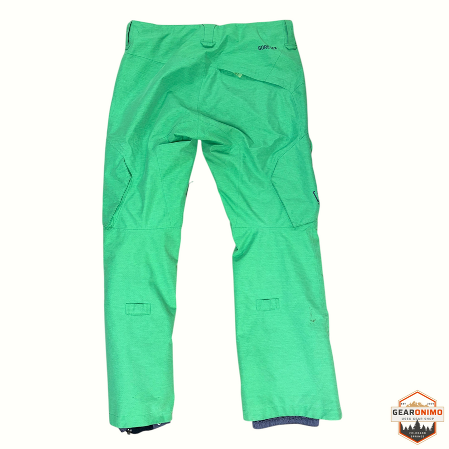 Gearonimo Sports Burton Ak Gtx Summit women's ski pants in bright green Gore-Tex fabric, back view.