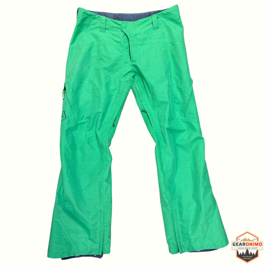 Gearonimo Sports Burton Ak Gtx Summit women's ski pants in bright green with zippered vents and durable construction.