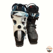 Gearonimo Sports Dahu Ecorce 01 ski boots featuring a blue camouflage pattern and white shell design