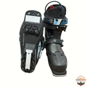 Gearonimo Sports Dahu Ecorce 01 ski boots in black with blue camouflage accents and durable rubber grip soles