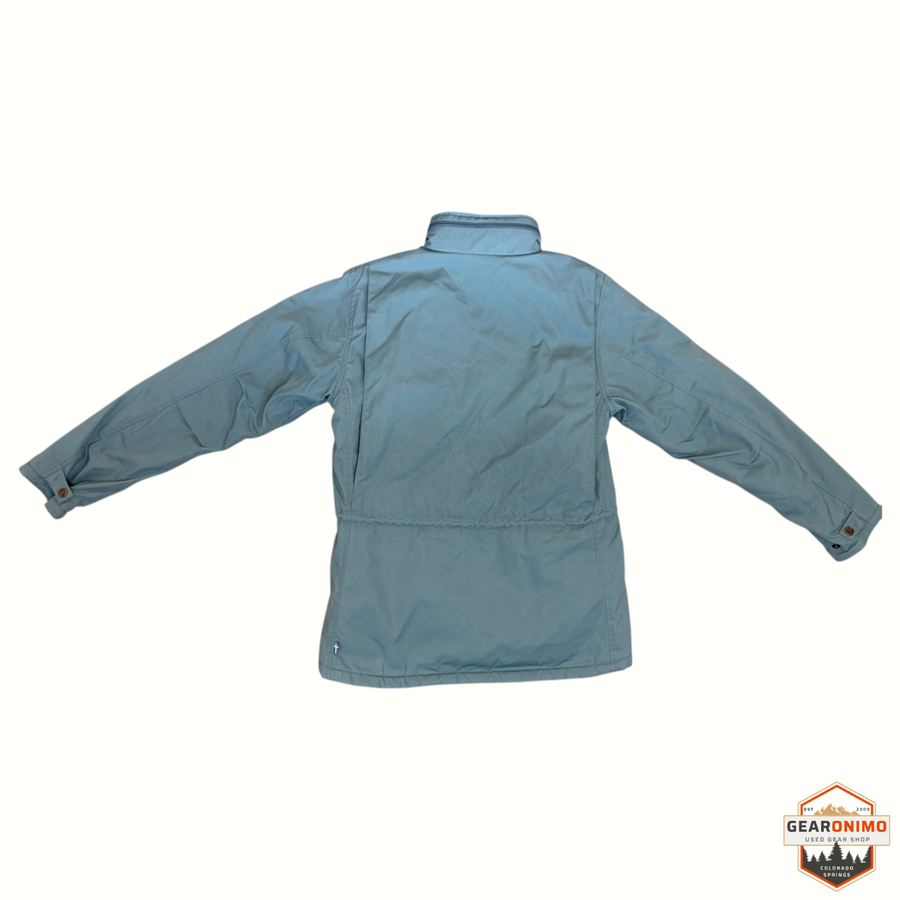 Gearonimo Sports Fjällräven jacket in teal blue, featuring a durable outdoor design with a small Swedish flag detail.