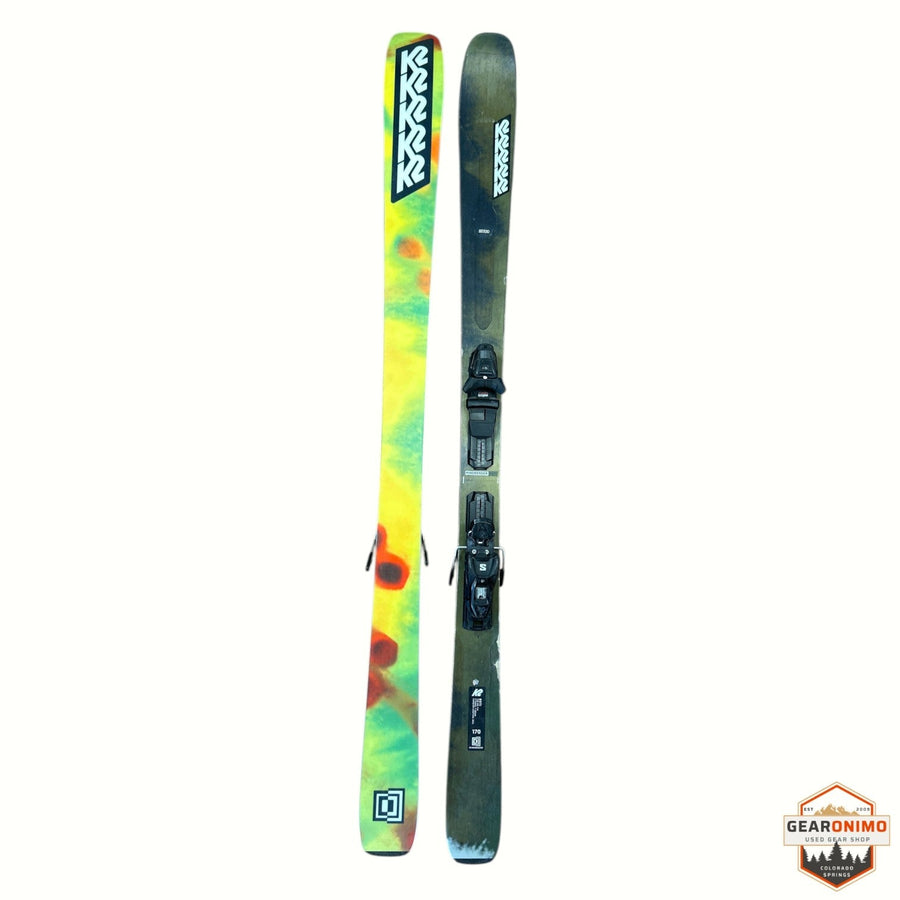 Gearonimo Sports K2 MindBender 89Ti skis in 170cm with vibrant yellow and green abstract graphic topsheet