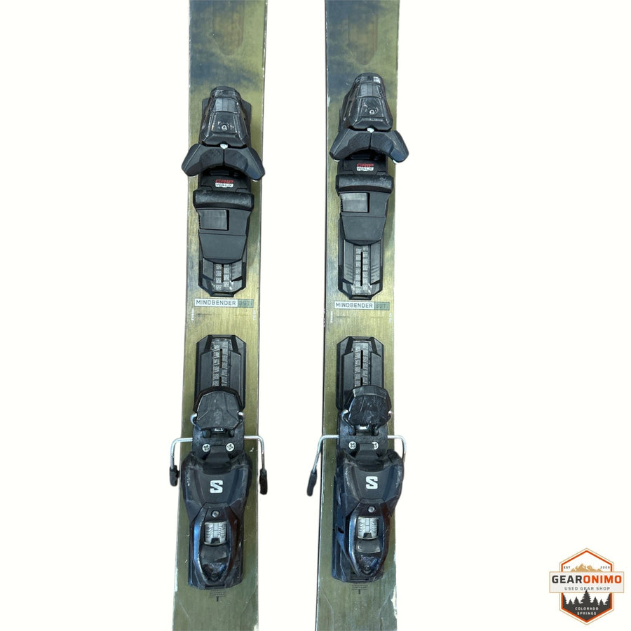 Gearonimo Sports K2 MindBender 89Ti skis with mounted bindings, 170 cm length, top-down view.