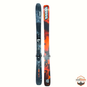 Gearonimo Sports K2 MindBender 99 Ti skis in black and orange flame pattern with mounted bindings