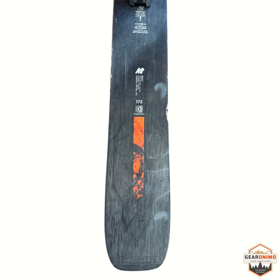 Gearonimo Sports K2 Mindbender 99TI 172cm ski with black finish and orange graphic detail