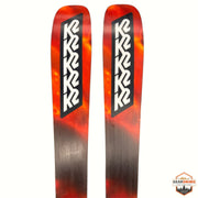 Gearonimo Sports K2 MindBender 99 Ti skis in black and red with a flame-like graphic design on the tips