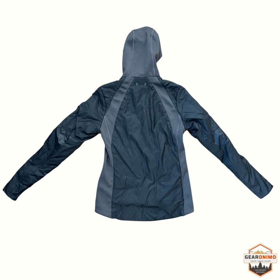 Gearonimo Sports Mountain Standard Upslope PrimaLoft jacket in black with grey hybrid fleece panels and hood