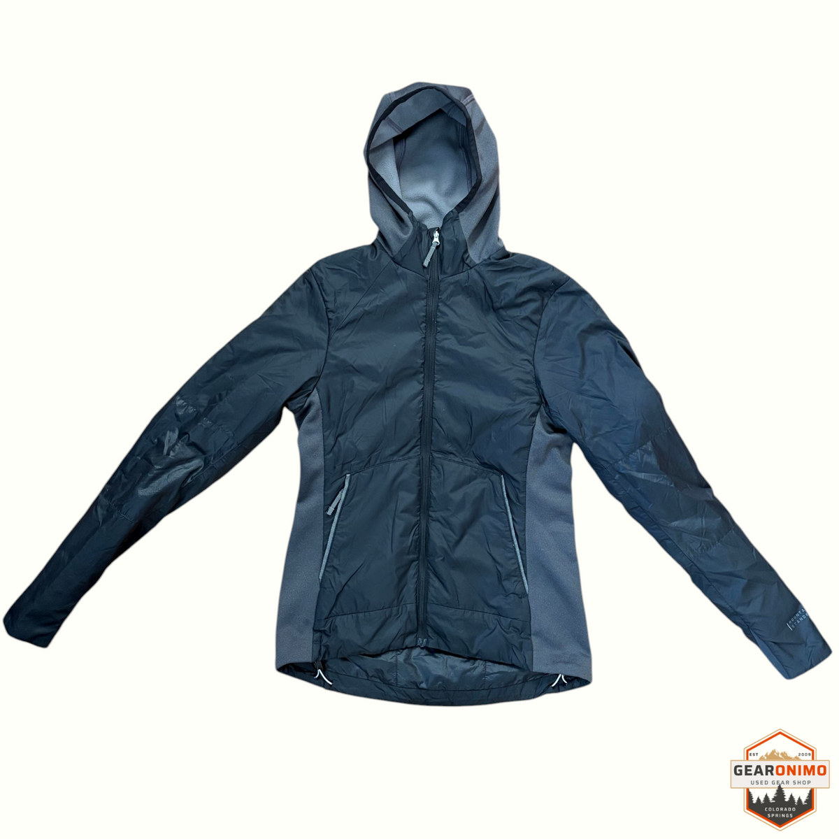 Gearonimo Sports black Mountain Standard Upslope PrimaLoft hybrid jacket with fleece panels and fitted hood