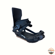 Gearonimo Sports Ride Drone snowboard bindings in matte black, featuring a highback and adjustable straps.