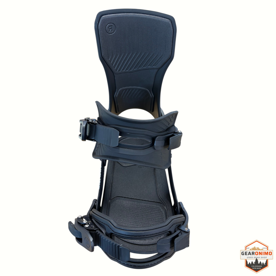 Gearonimo Sports Ride Drone snowboard bindings in matte black with adjustable straps and highback support