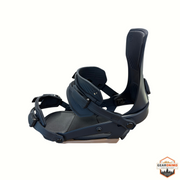 Gearonimo Sports Ride Drone snowboard bindings in matte black, featuring a highback and adjustable ankle straps.