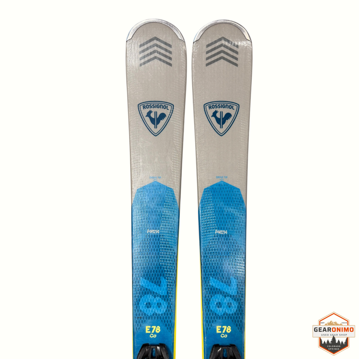 Gearonimo Sports Rossignol E78 Ca skis with blue and grey topsheet design and tip rocker profile