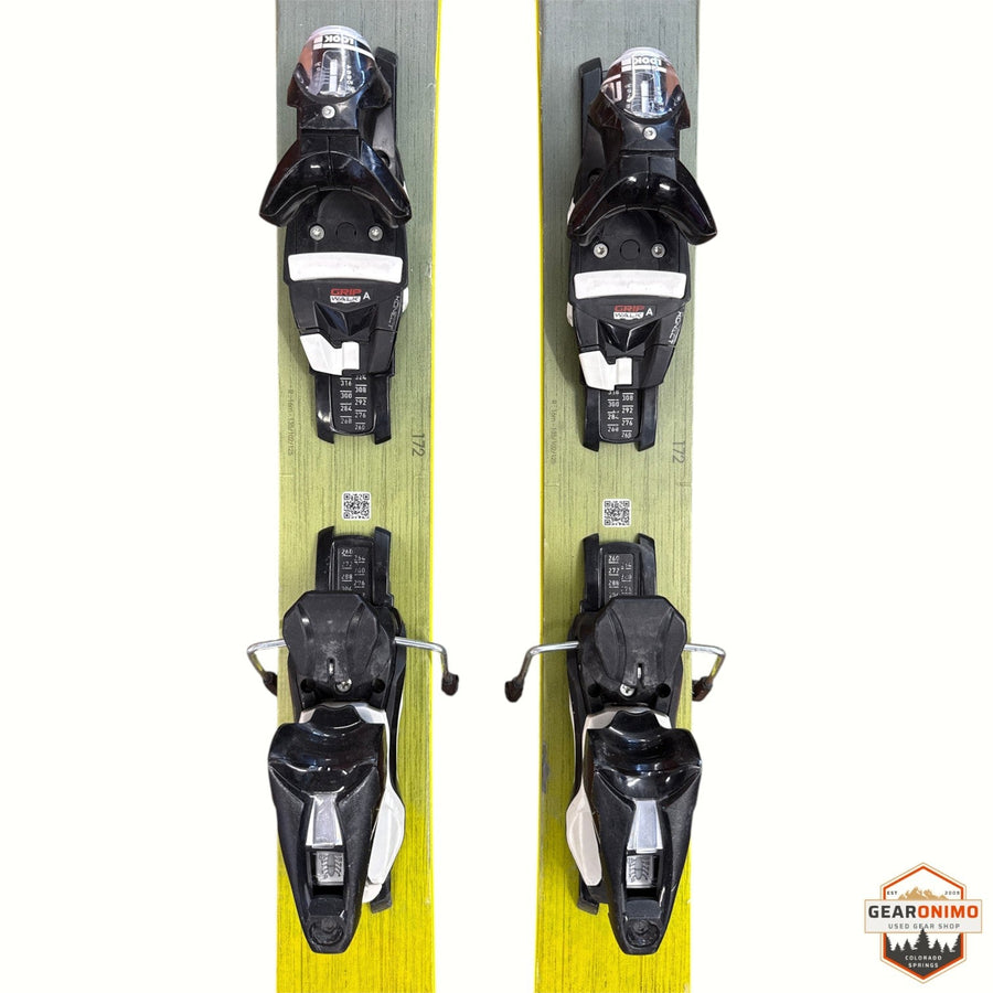 Gearonimo Sports Rossignol Sender Soul 102 skis in 172 cm length with black Look bindings on a textured floor
