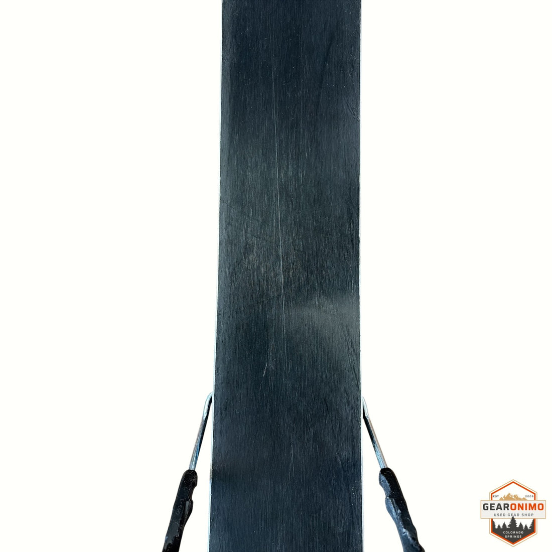 Gearonimo Sports Salomon QST 92 ski base showing black P-Tex material and metal edges