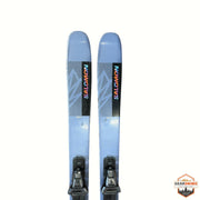 Gearonimo Sports Salomon QST 92 skis in light blue with iridescent branding, 160 cm length, front view.