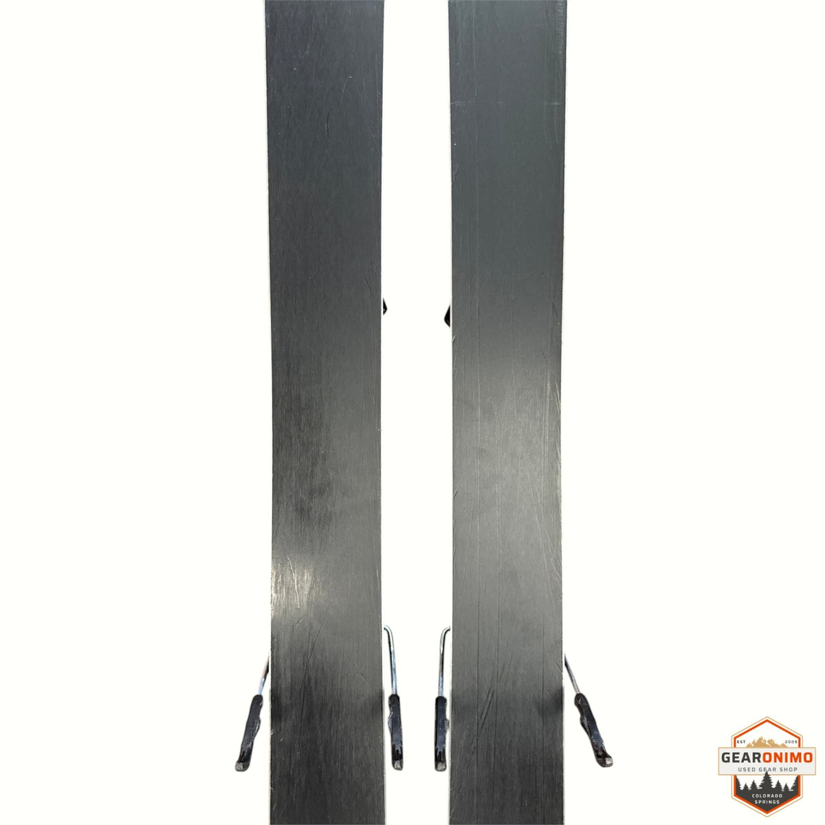 Gearonimo Sports Volkl Mantra 88 skis in 177 cm length featuring black bases, shown from a bottom view.