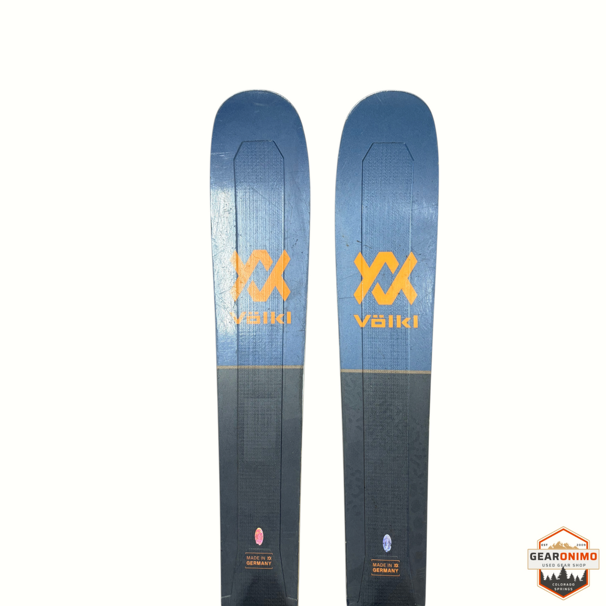 Gearonimo Sports Völkl Secret 92 skis in blue and black with orange logo branding, size 149 cm