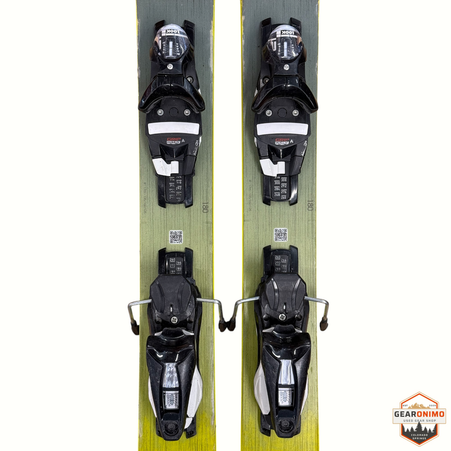 Gearonimo Sports Rossignol Sender Soul 102 skis in olive green with pre-mounted black Look Nx 12 GripWalk bindings.