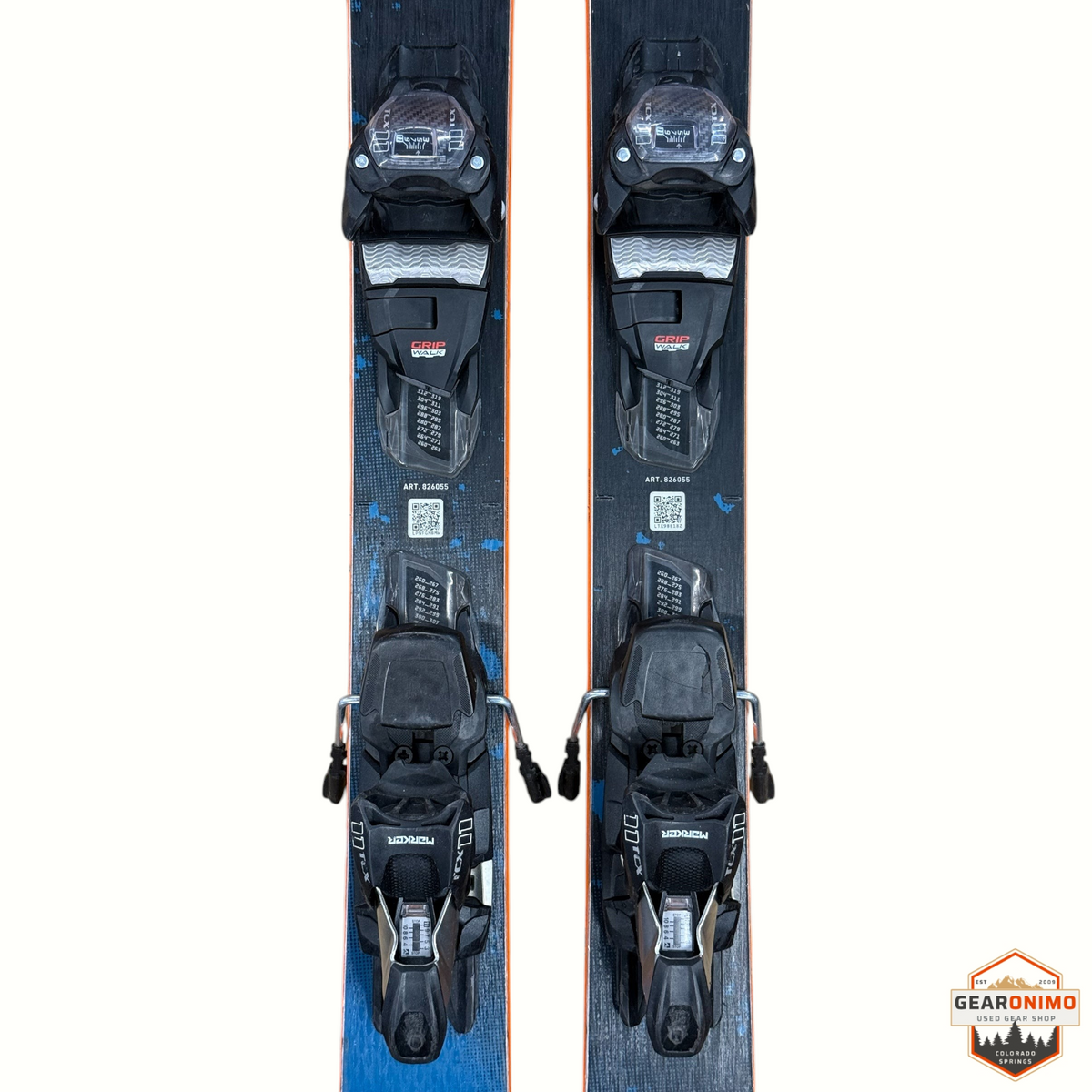 Gearonimo Sports Blizzard Anomaly 88 skis in blue and black with pre-mounted Marker Tcx 11 bindings