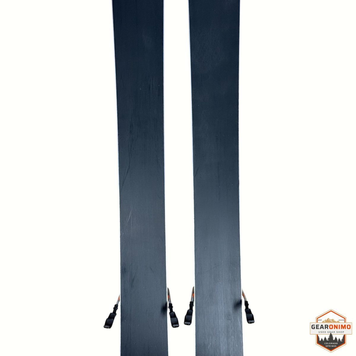 Gearonimo Sports Blizzard Anomaly 88 skis with Marker Tcx 11 bindings, showing black bases in a vertical view.