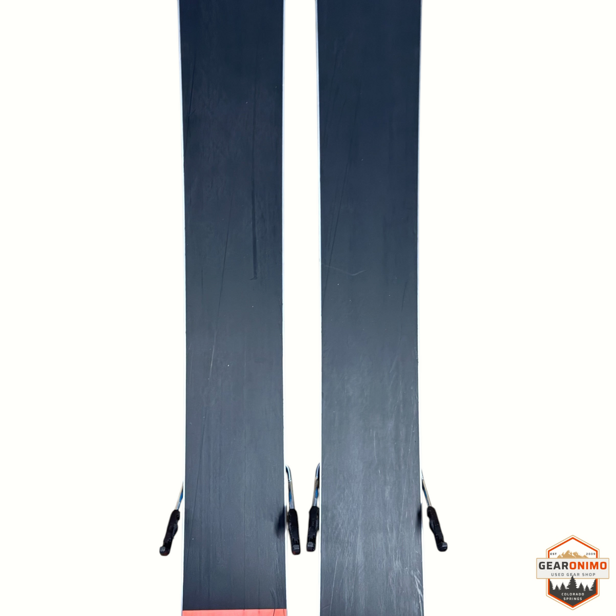 Gearonimo Sports Blizzard Rustler 10 skis with Salomon Strive 11 bindings, showing black bases in a 168cm length.
